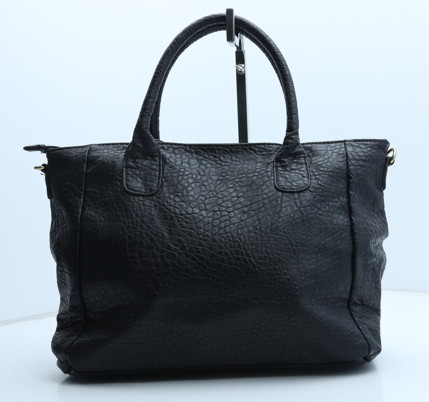 Preworn Womens Black Polyurethane Top Handle Bag Size Medium