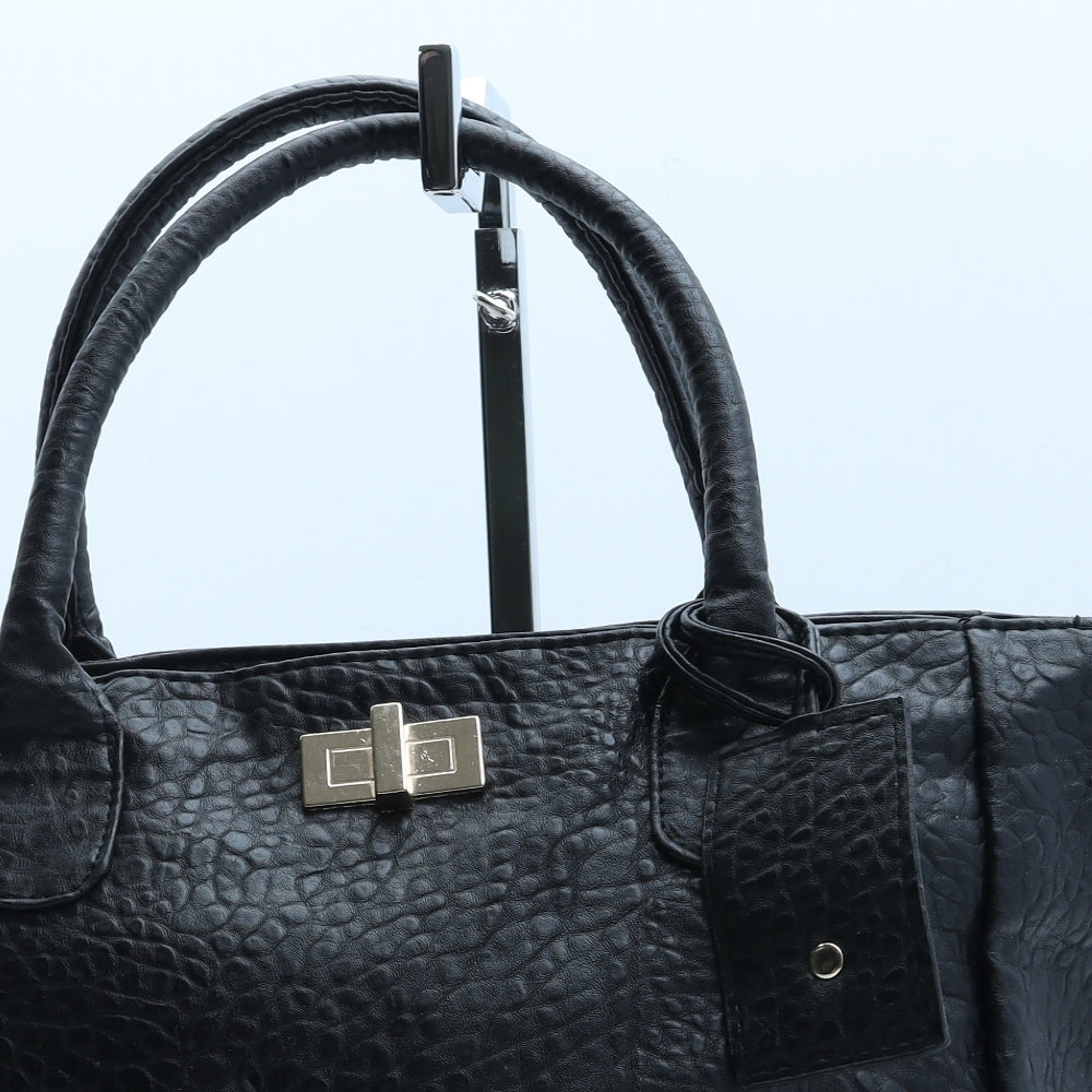 Preworn Womens Black Polyurethane Top Handle Bag Size Medium