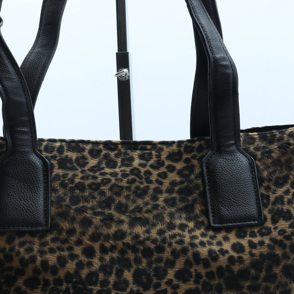 Deichmann Womens Brown Animal Print Polyester Tote Size Extra Large - Leopard Print