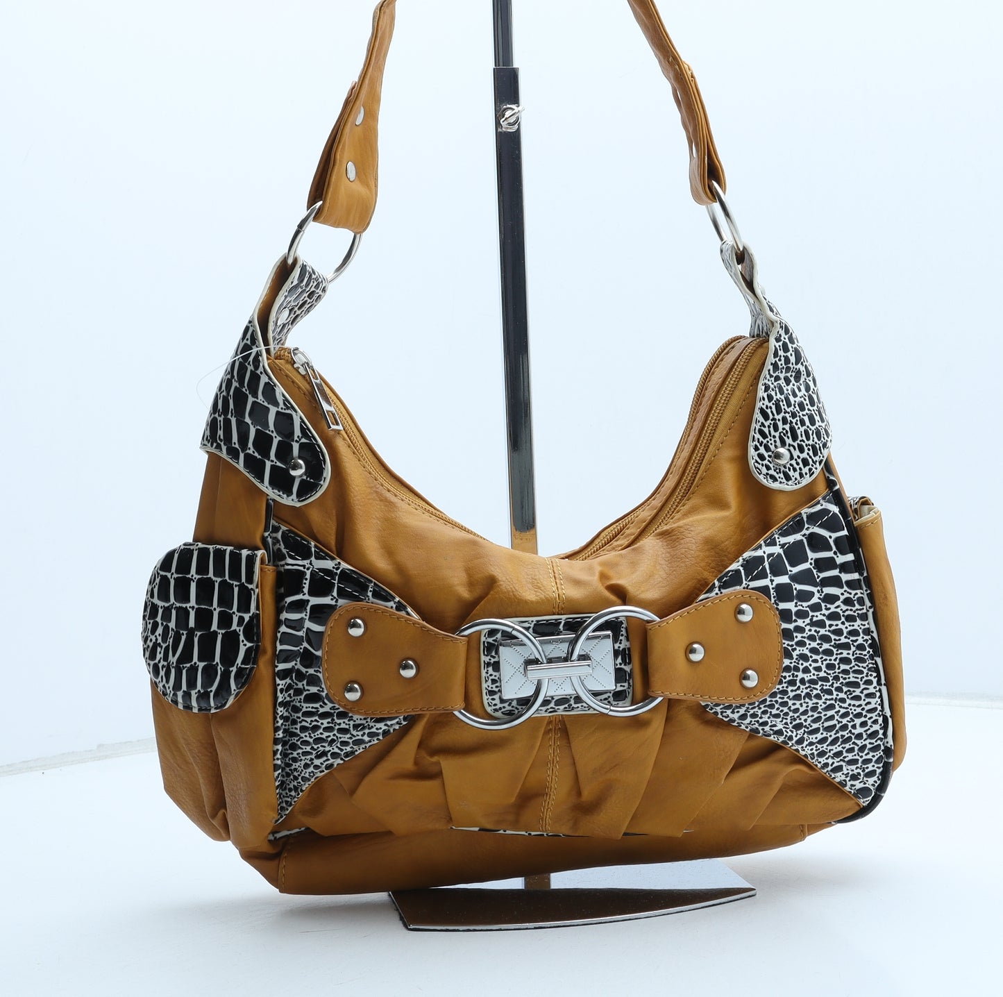 Preworn Womens Yellow Polyurethane Shoulder Bag Size Medium - Snake Print