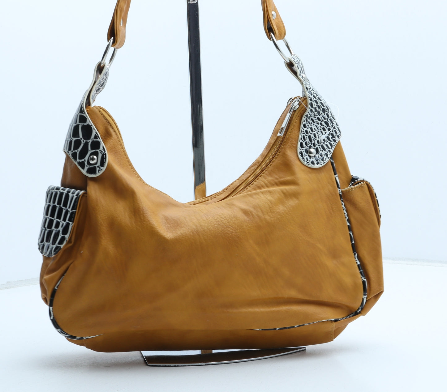 Preworn Womens Yellow Polyurethane Shoulder Bag Size Medium - Snake Print