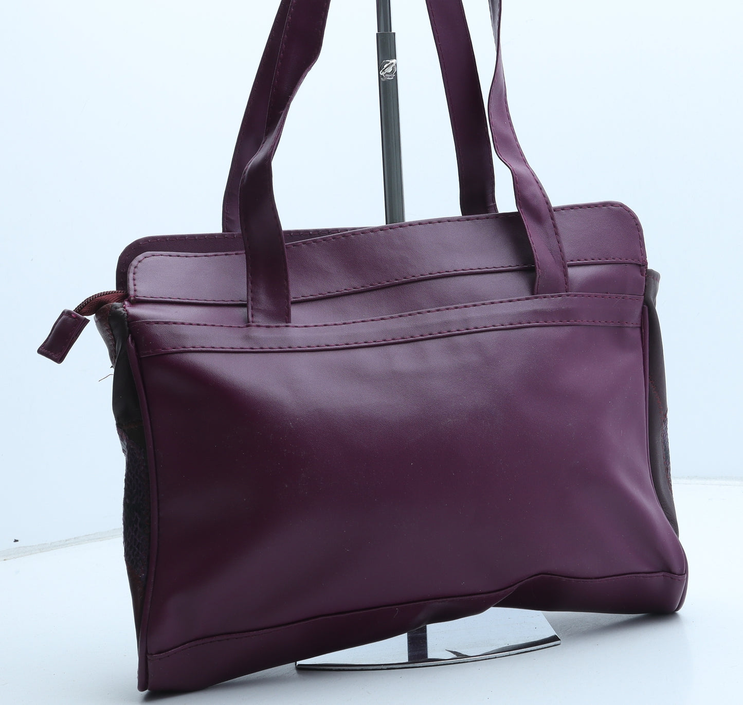 Nathalie Andersen Womens Purple Geometric Polyurethane Top Handle Bag Size Medium