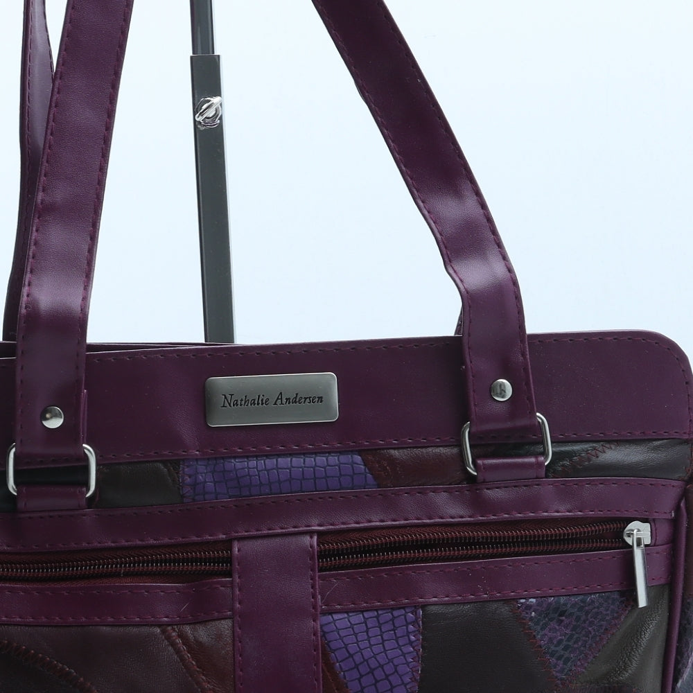 Nathalie Andersen Womens Purple Geometric Polyurethane Top Handle Bag Size Medium