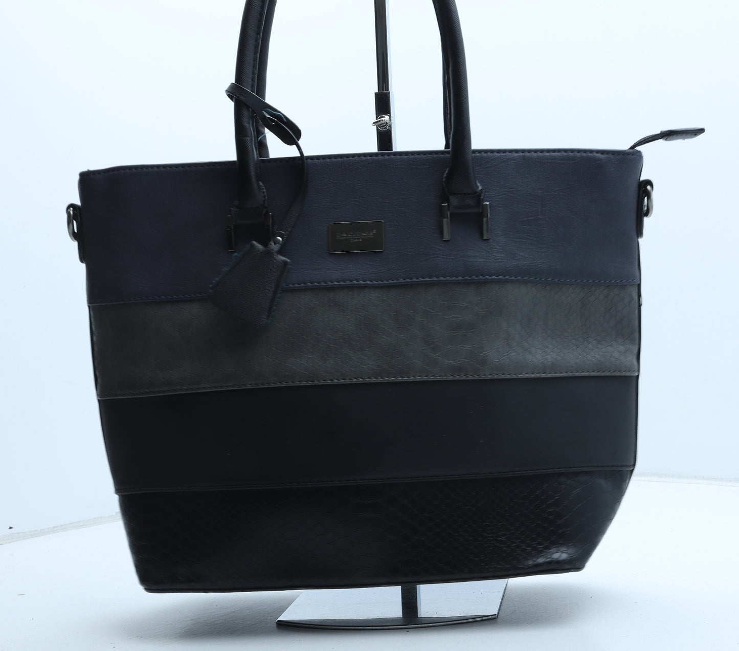 David Jones Womens Blue Colorblock Polyurethane Top Handle Bag Size Medium - Snake Print