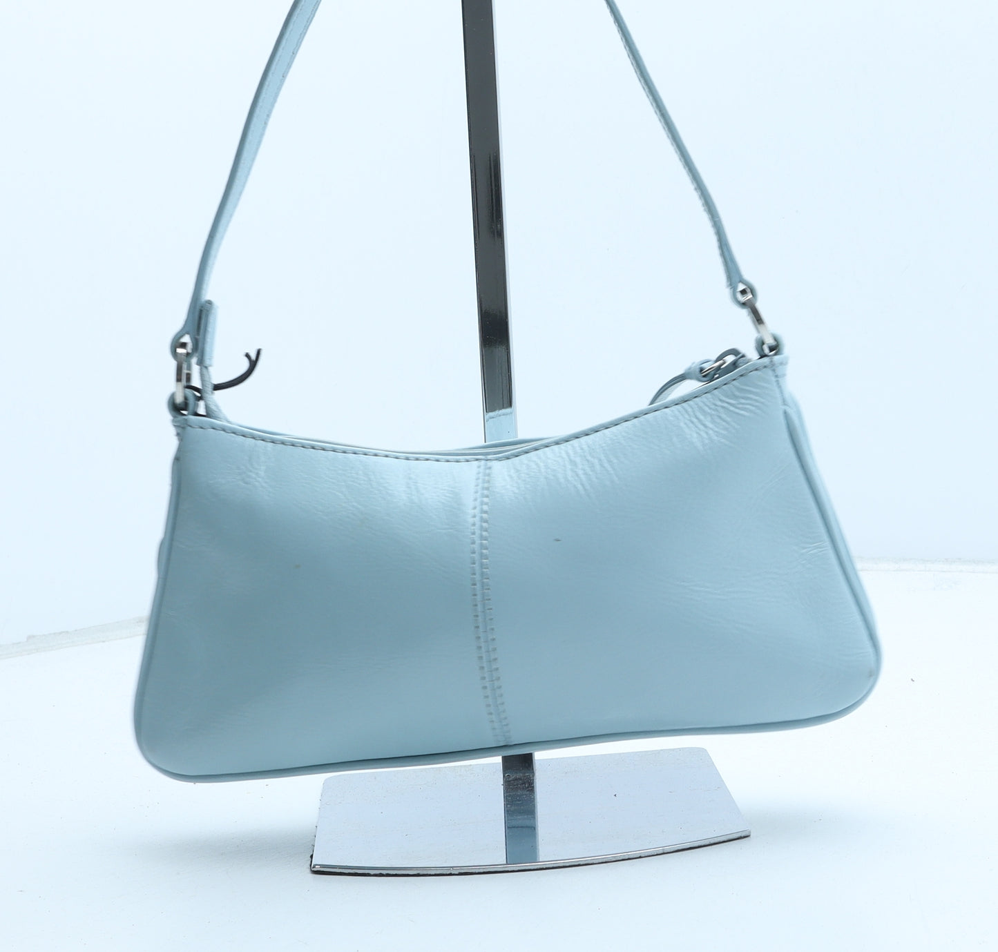 Preworn Womens Blue Leather Top Handle Bag Size Small