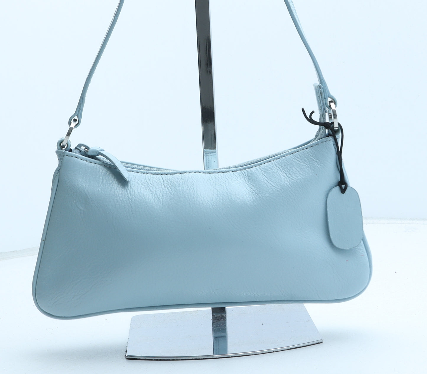 Preworn Womens Blue Leather Top Handle Bag Size Small