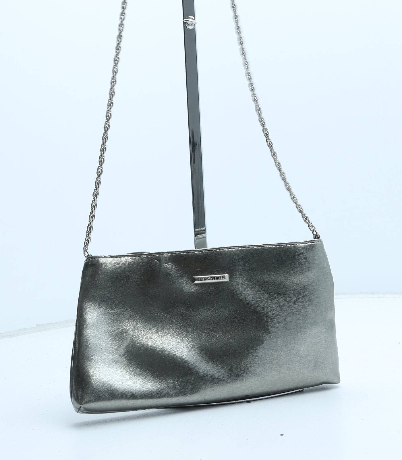 Joanna Hall Womens Silver Polyurethane Crossbody Size Small