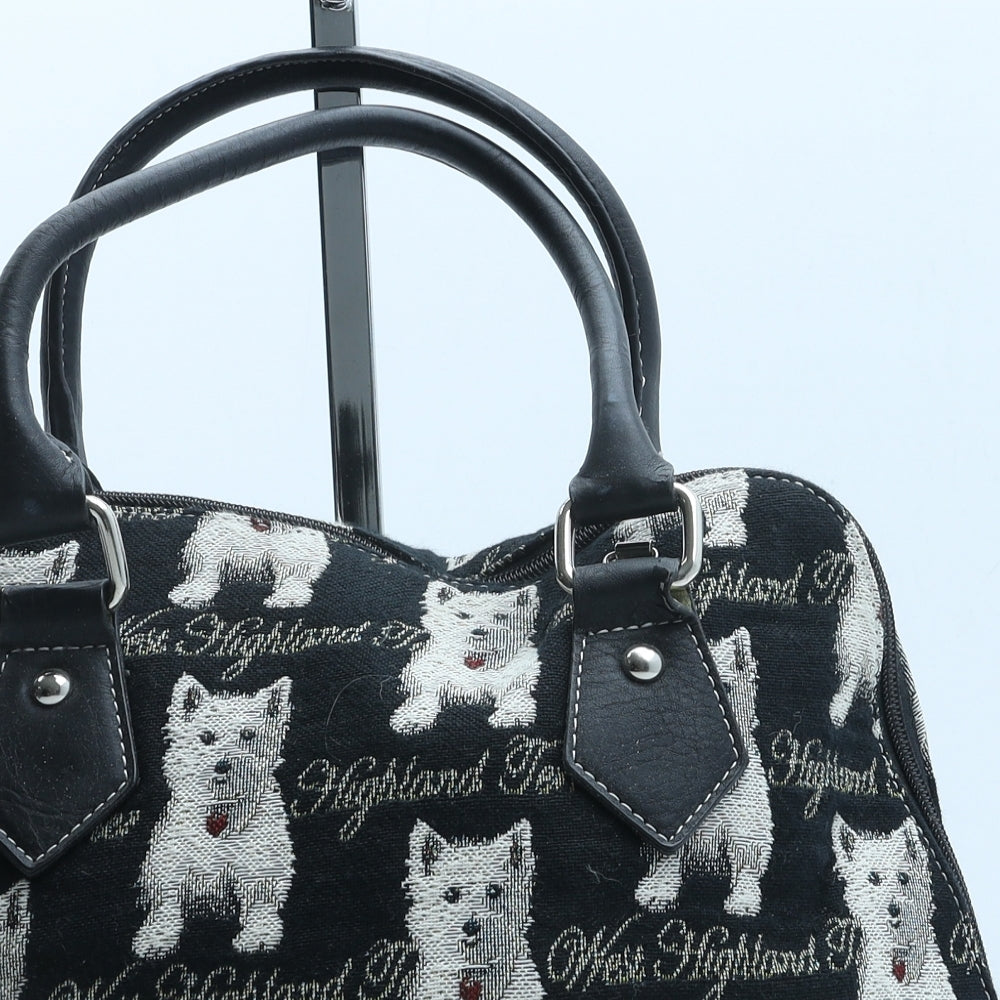 Preworn Womens Black Geometric Polyester Top Handle Bag Size Small - Dog Print