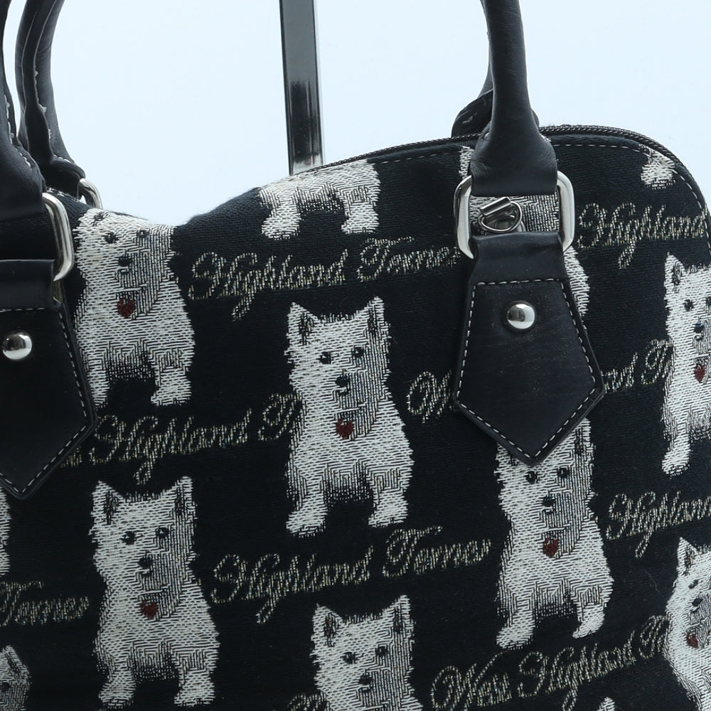 Preworn Womens Black Geometric Polyester Top Handle Bag Size Small - Dog Print