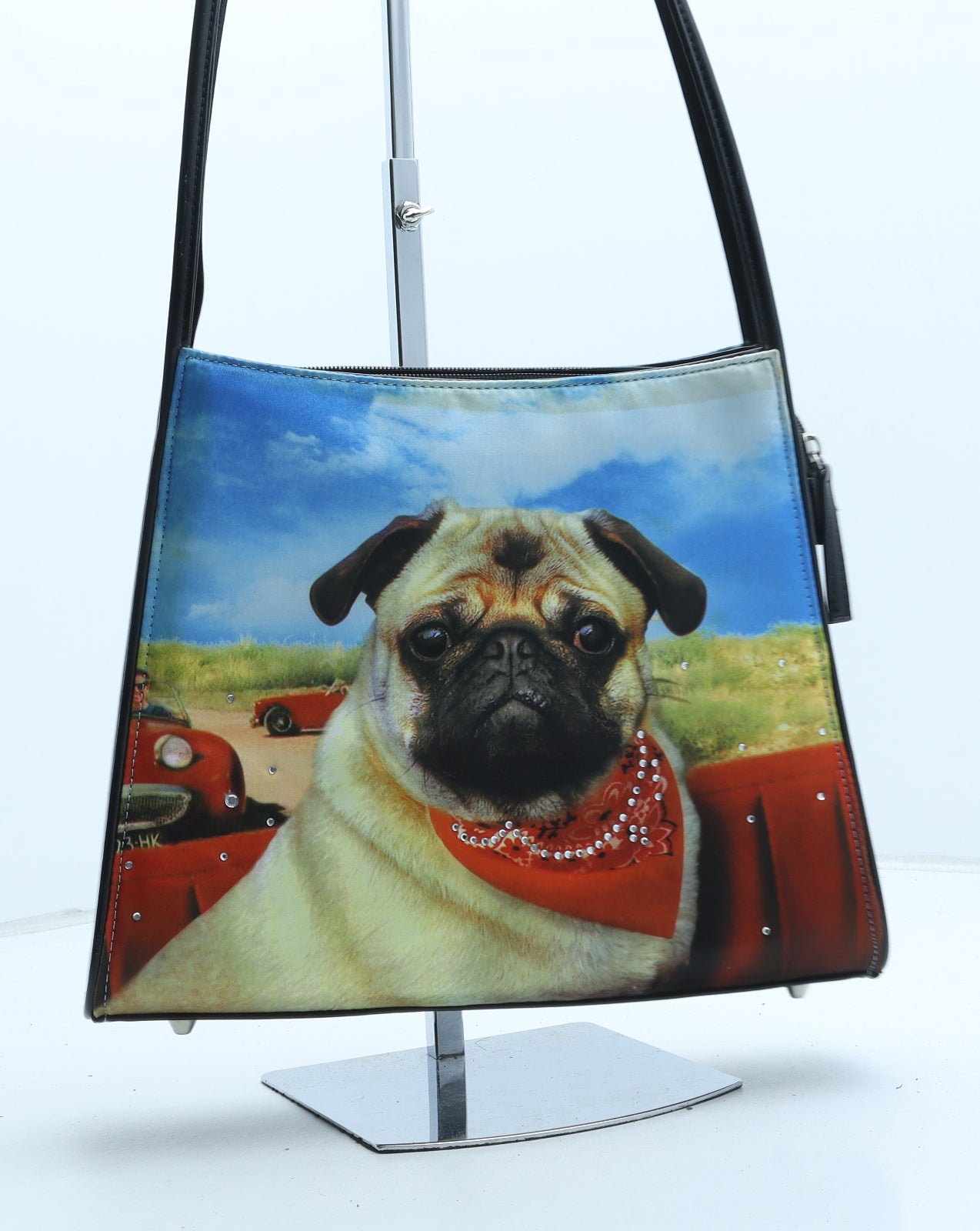 Preworn Womens Multicoloured Geometric Polyurethane Shoulder Bag Size Medium - Pug