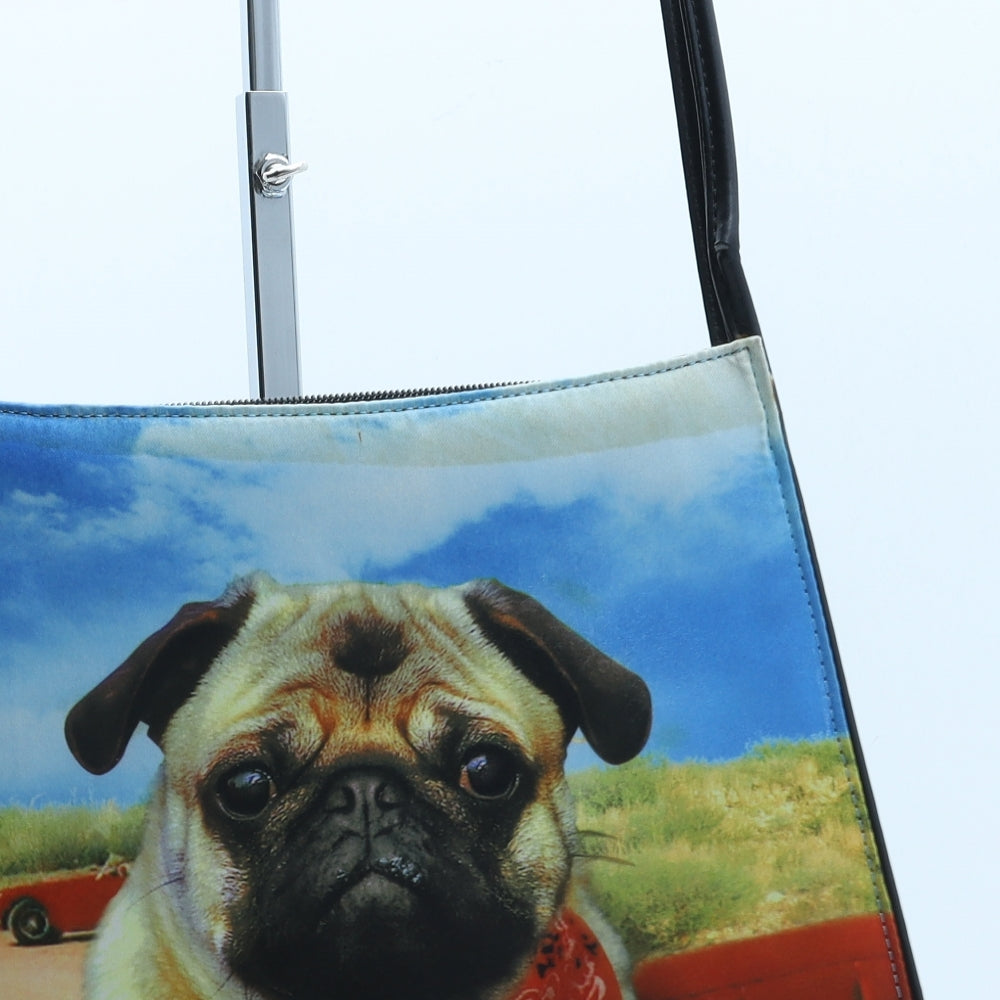 Preworn Womens Multicoloured Geometric Polyurethane Shoulder Bag Size Medium - Pug