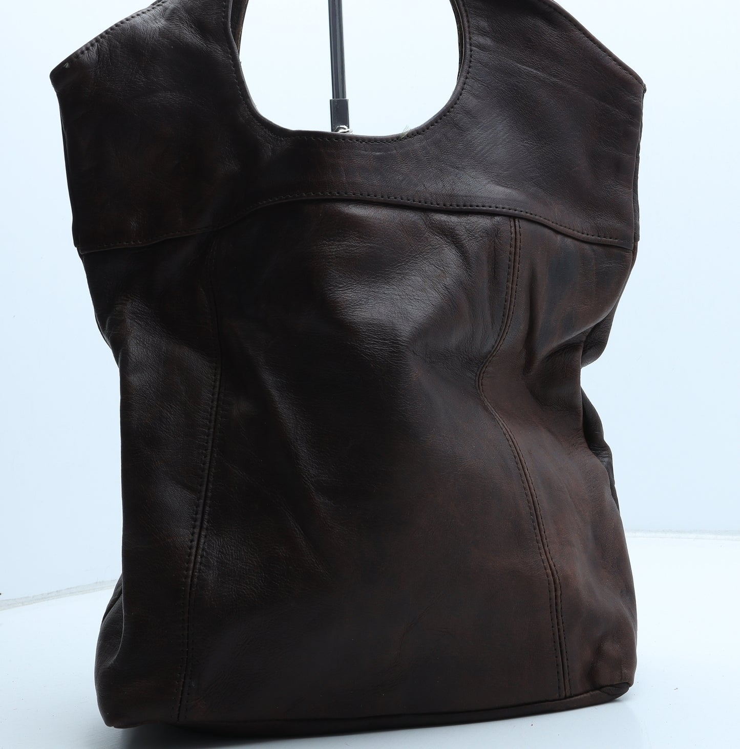 Preworn Womens Brown Leather Top Handle Bag Size Large