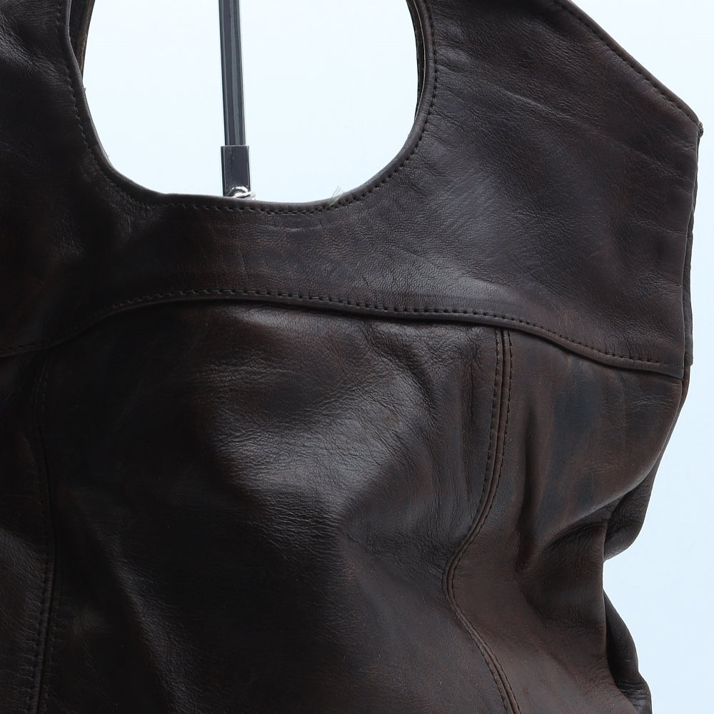 Preworn Womens Brown Leather Top Handle Bag Size Large