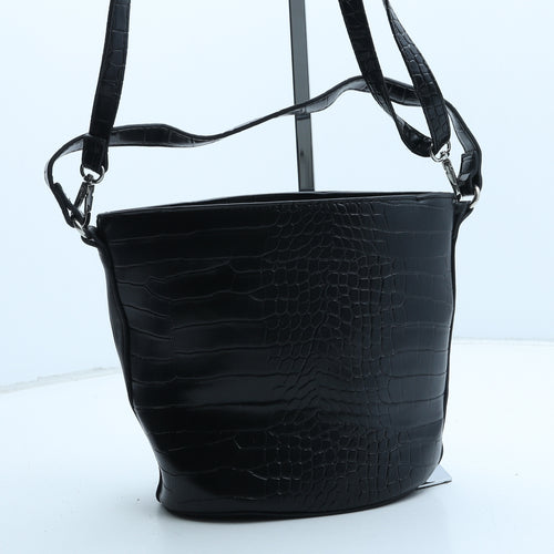 Preworn Womens Black Polyurethane Crossbody Size Small - Croc Texture