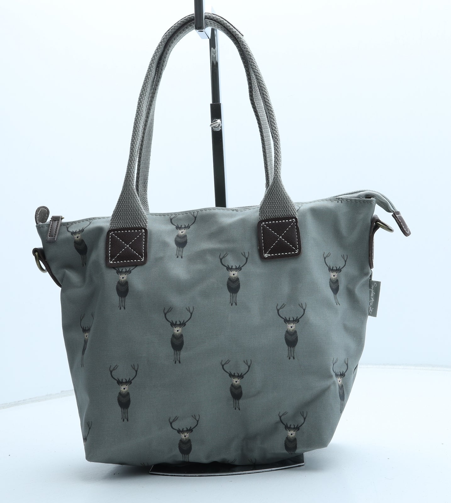 Sophie Allport Womens Grey Geometric Polyurethane Top Handle Bag Size Medium - Reindeer