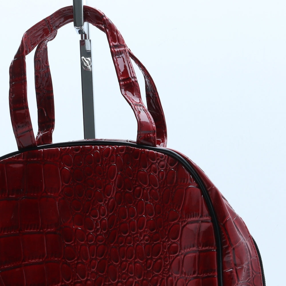 Preworn Womens Red Polyurethane Top Handle Bag Size Medium - Croc Texture