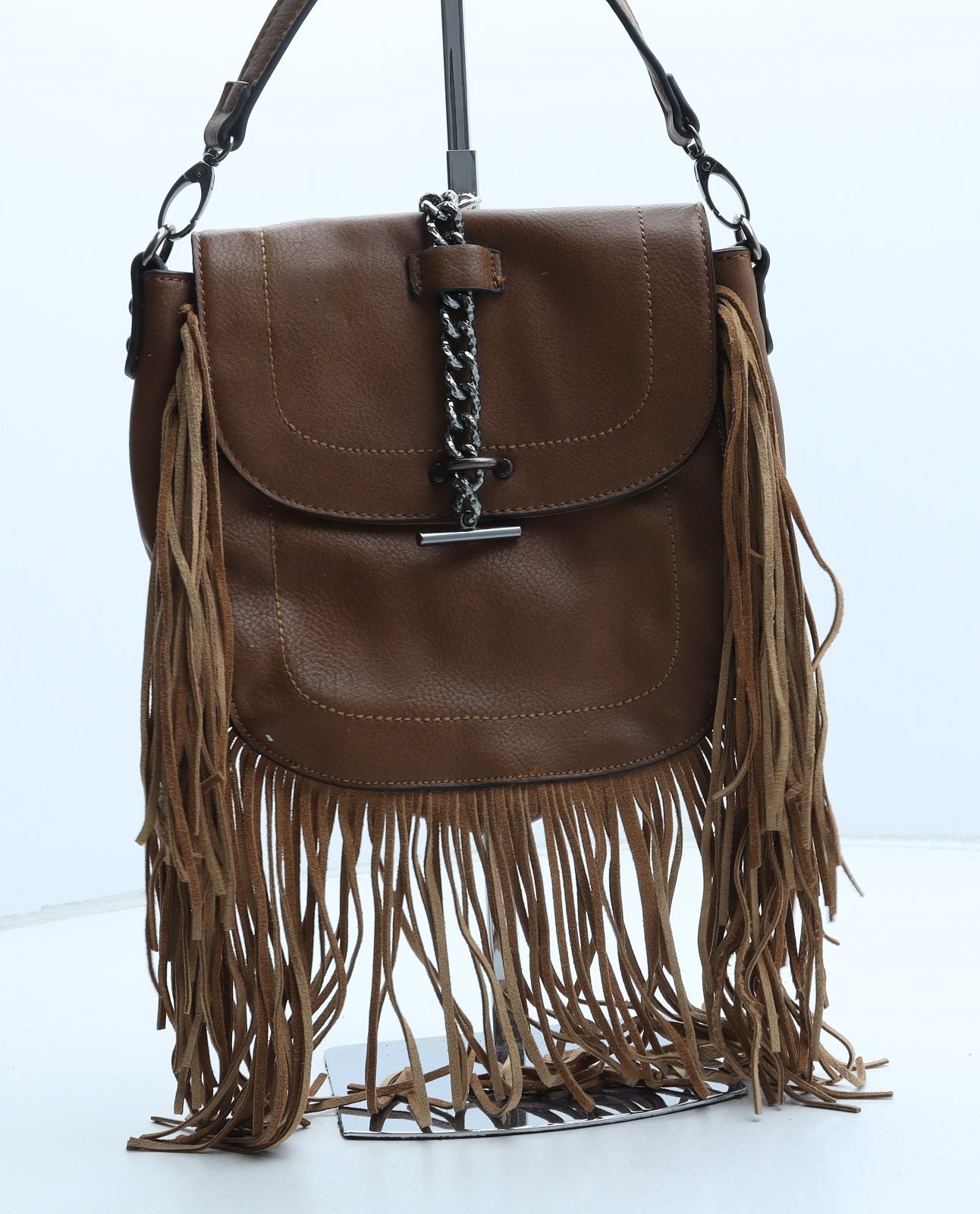 Preworn Womens Brown Polyurethane Top Handle Bag Size Small