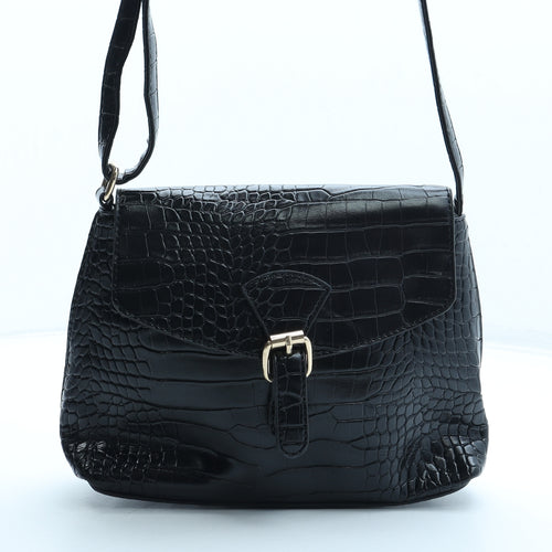 Preworn Womens Black PVC Crossbody Size Small - Croc Texture