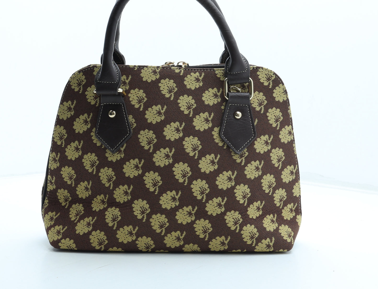 Signare Womens Brown Geometric Polyester Top Handle Bag Size Small