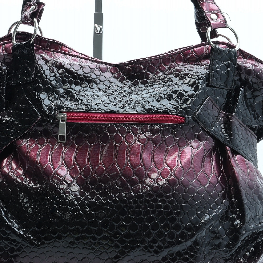 Preworn Womens Purple Animal Print Polyurethane Tote Size Large - Snake Print