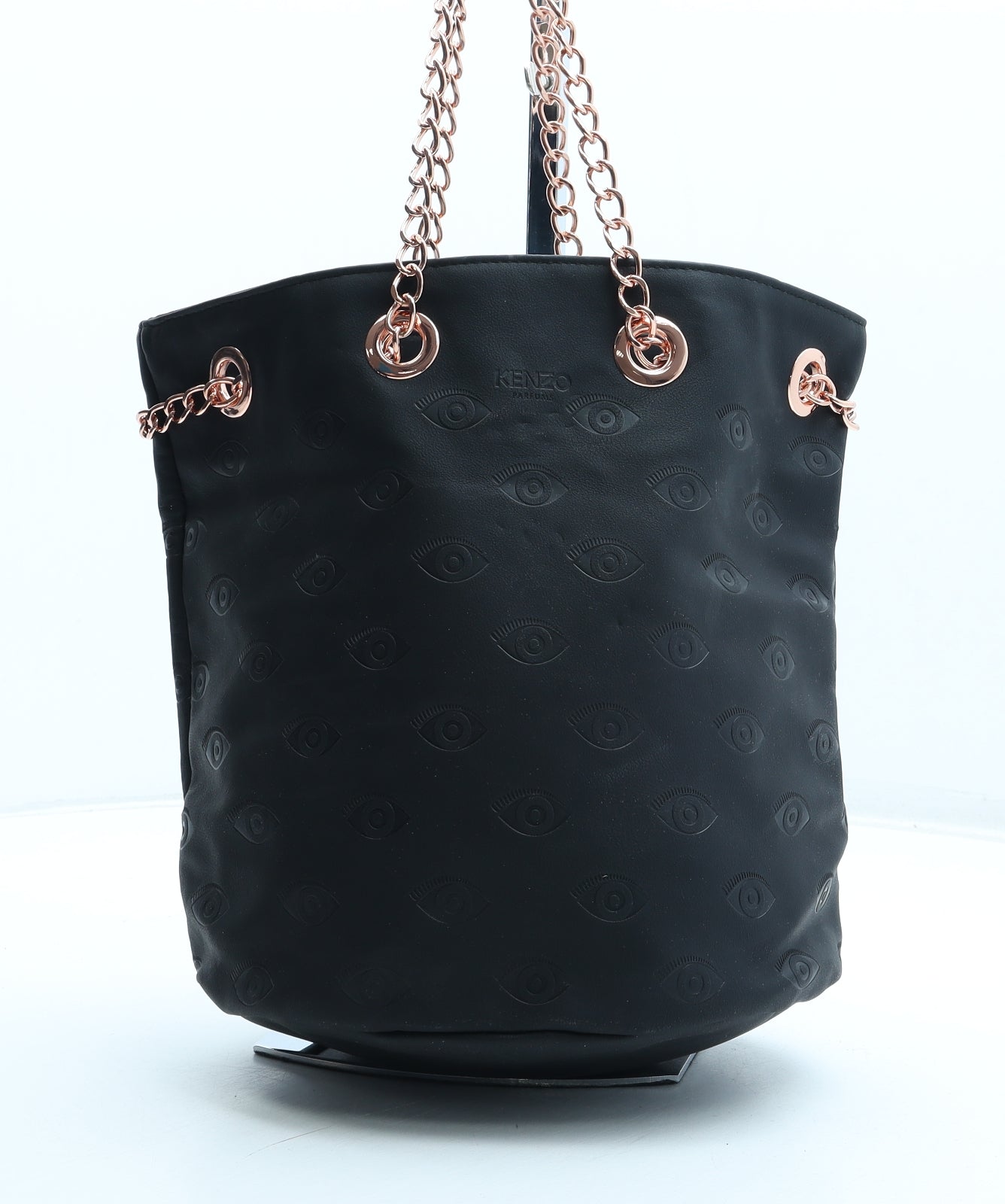 KENZO Womens Black Geometric Polyurethane Bucket & Drawstring Bag Size Medium