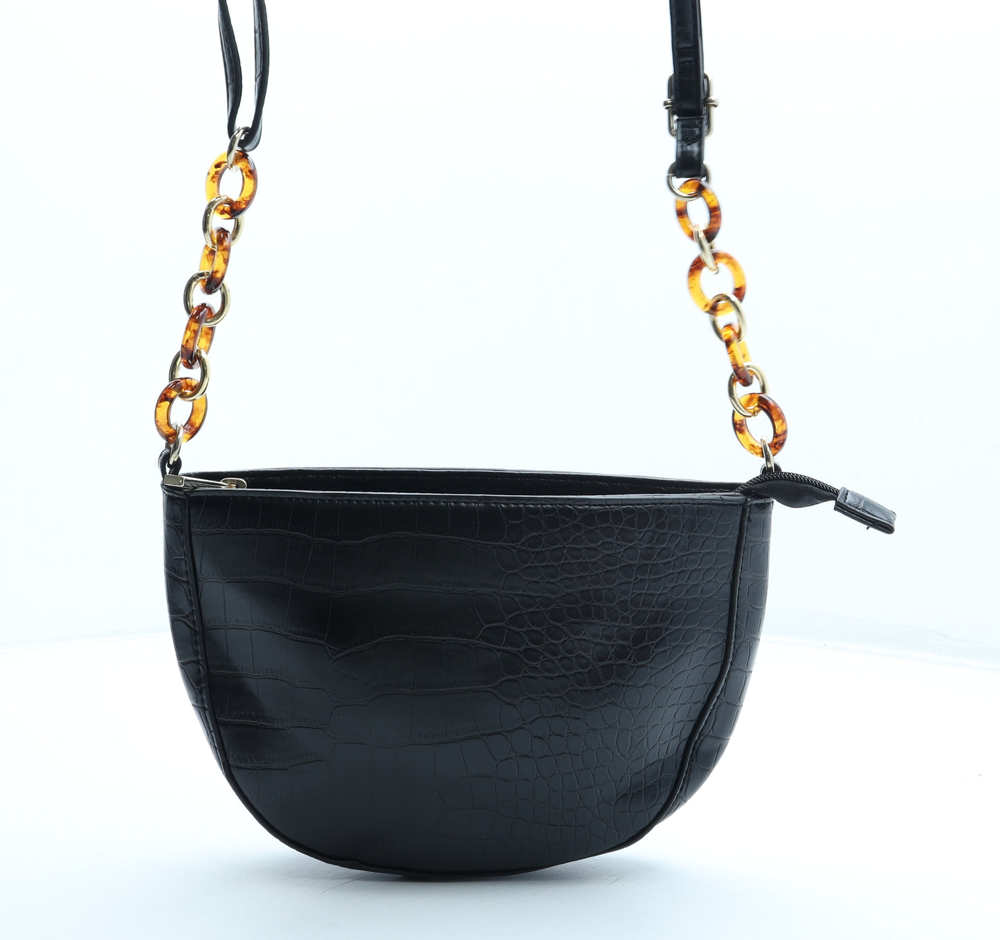 F&F Womens Black Polyurethane Crossbody Size Small - Chain Detail