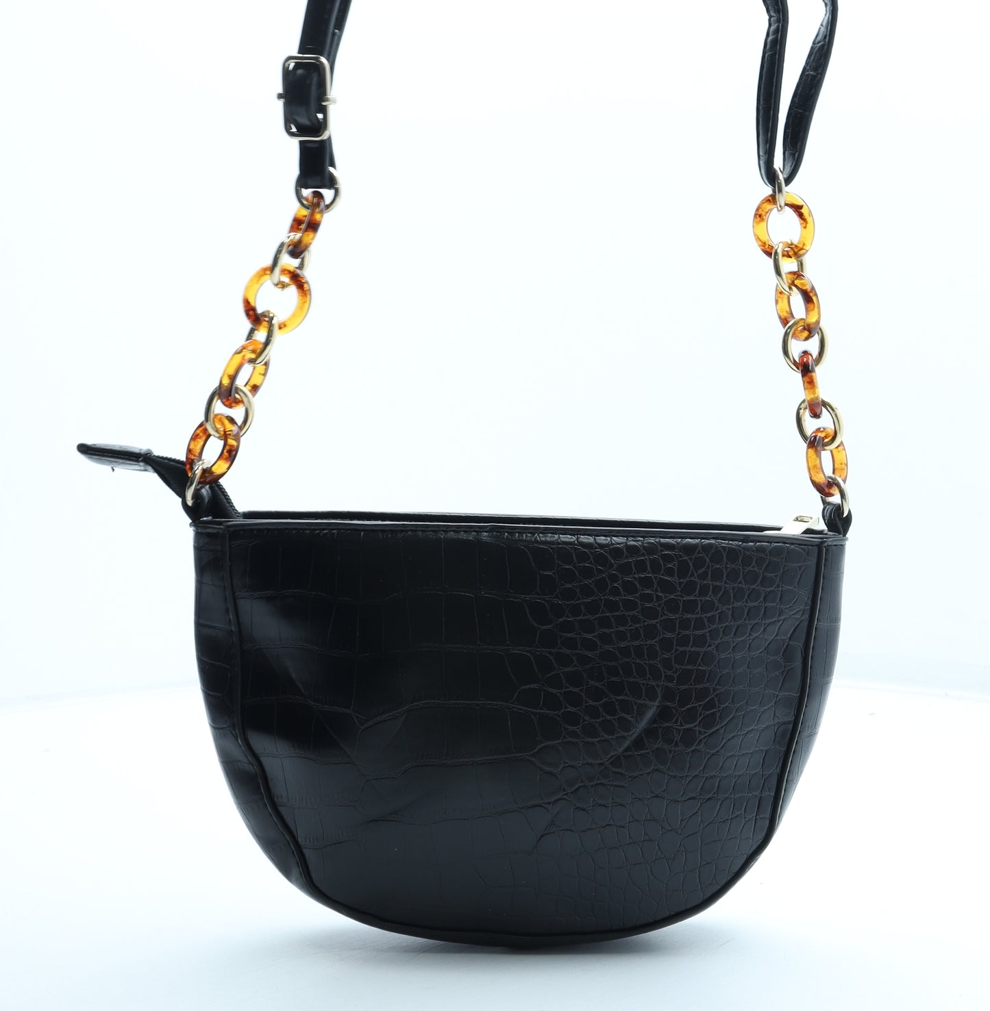 F&F Womens Black Polyurethane Crossbody Size Small - Chain Detail