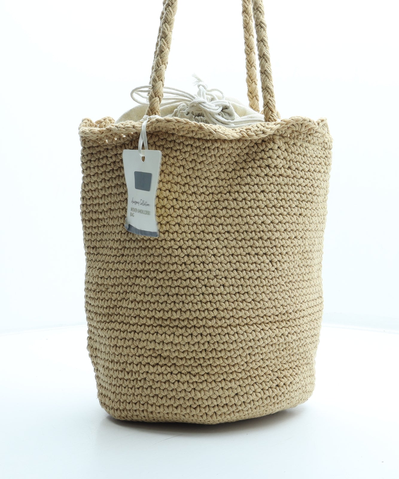 National Trust Womens Beige Cotton Bucket & Drawstring Bag Size Medium