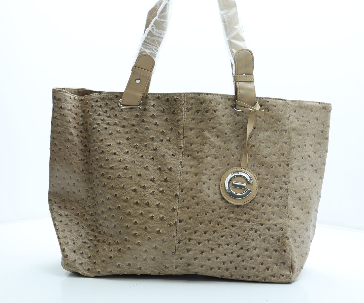 Elizabeth Grant Womens Brown Polyurethane Tote Size Large - Ostrich Texture