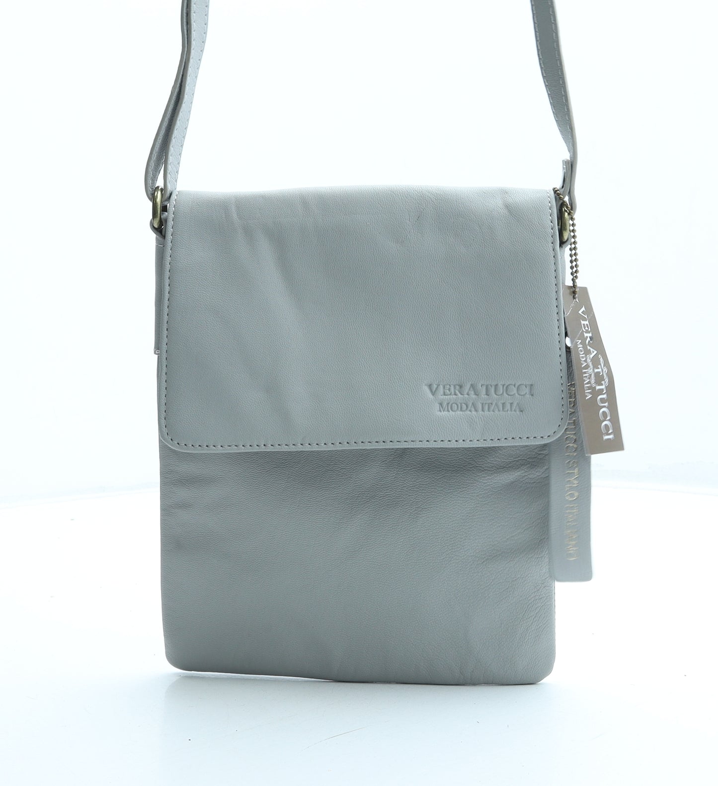 Vera Tucci Womens Grey Polyurethane Crossbody Size Small