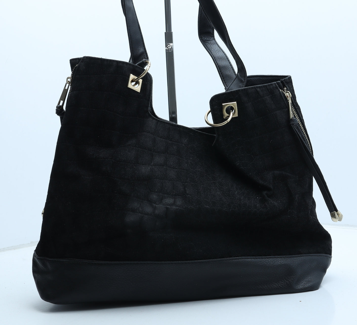 Peacocks Womens Black Polyurethane Tote Size Large - Snake Print