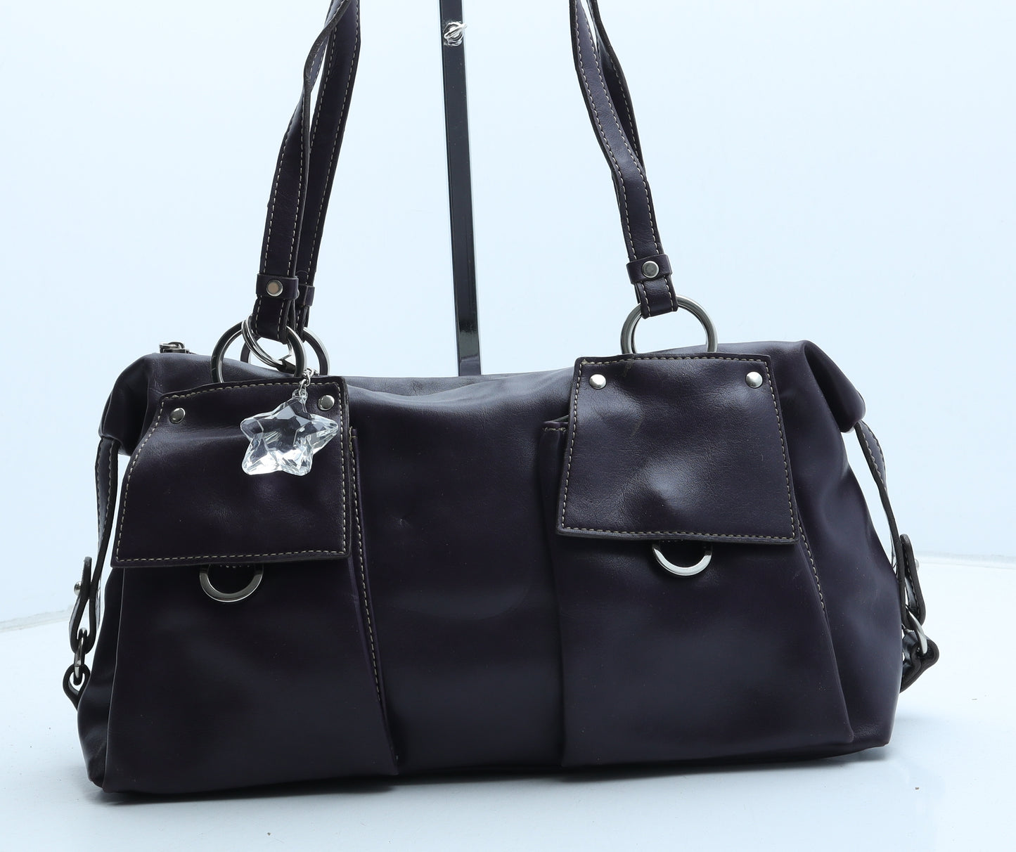 Mondani Womens Purple Polyurethane Top Handle Bag Size Medium