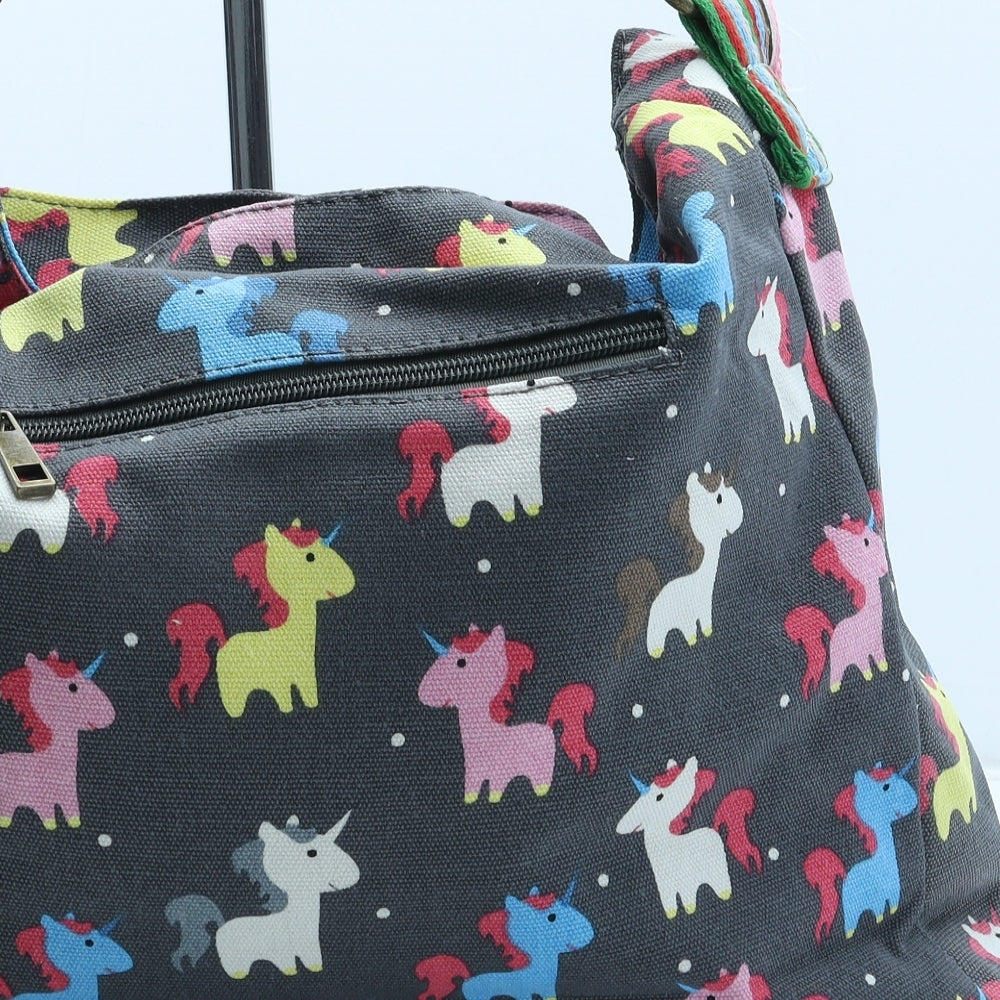 Have Best Womens Grey Geometric Polyester Crossbody Size Large - Unicorn Pattern