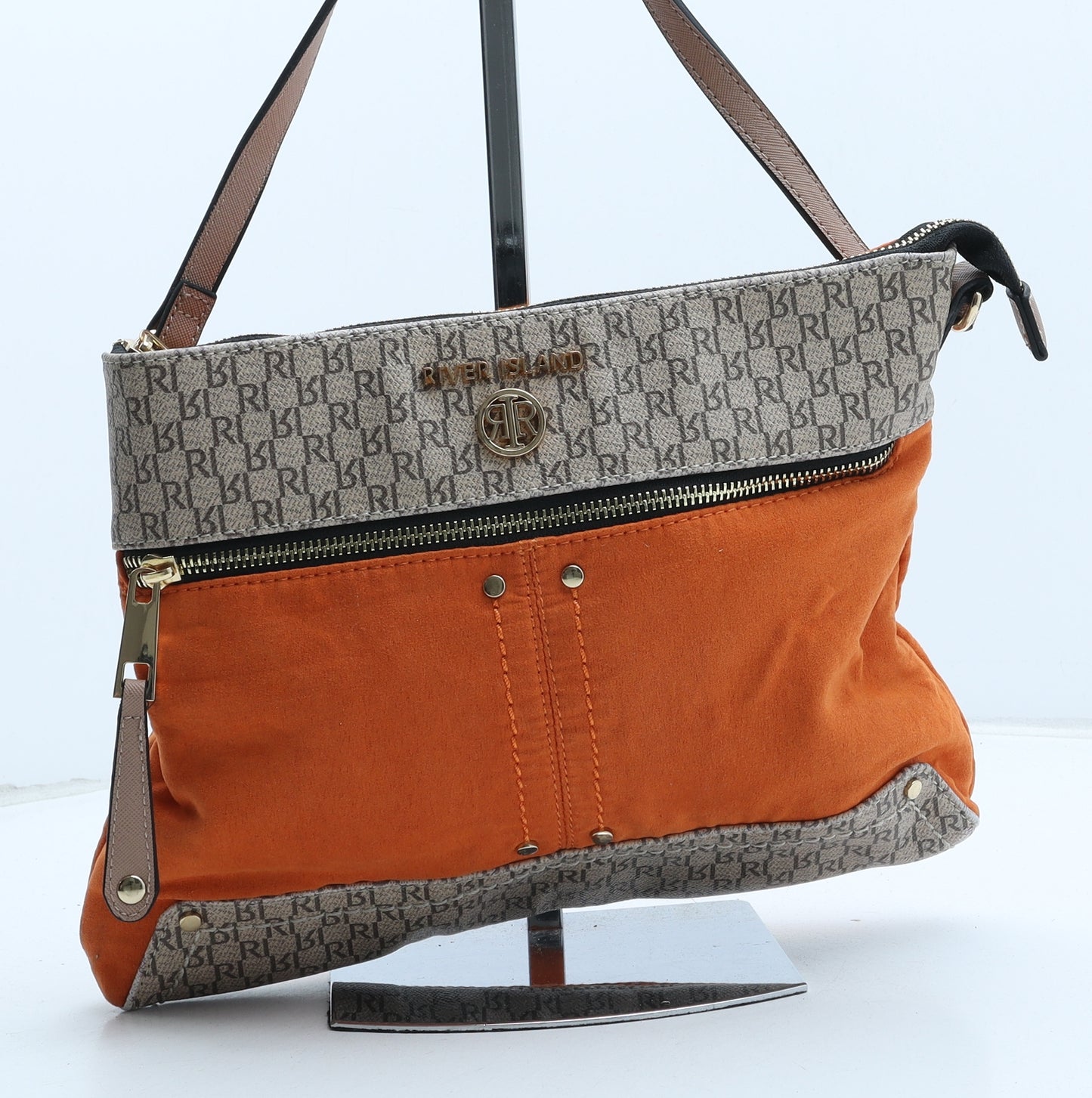 River Island Womens Orange Geometric Polyurethane Crossbody Size Medium