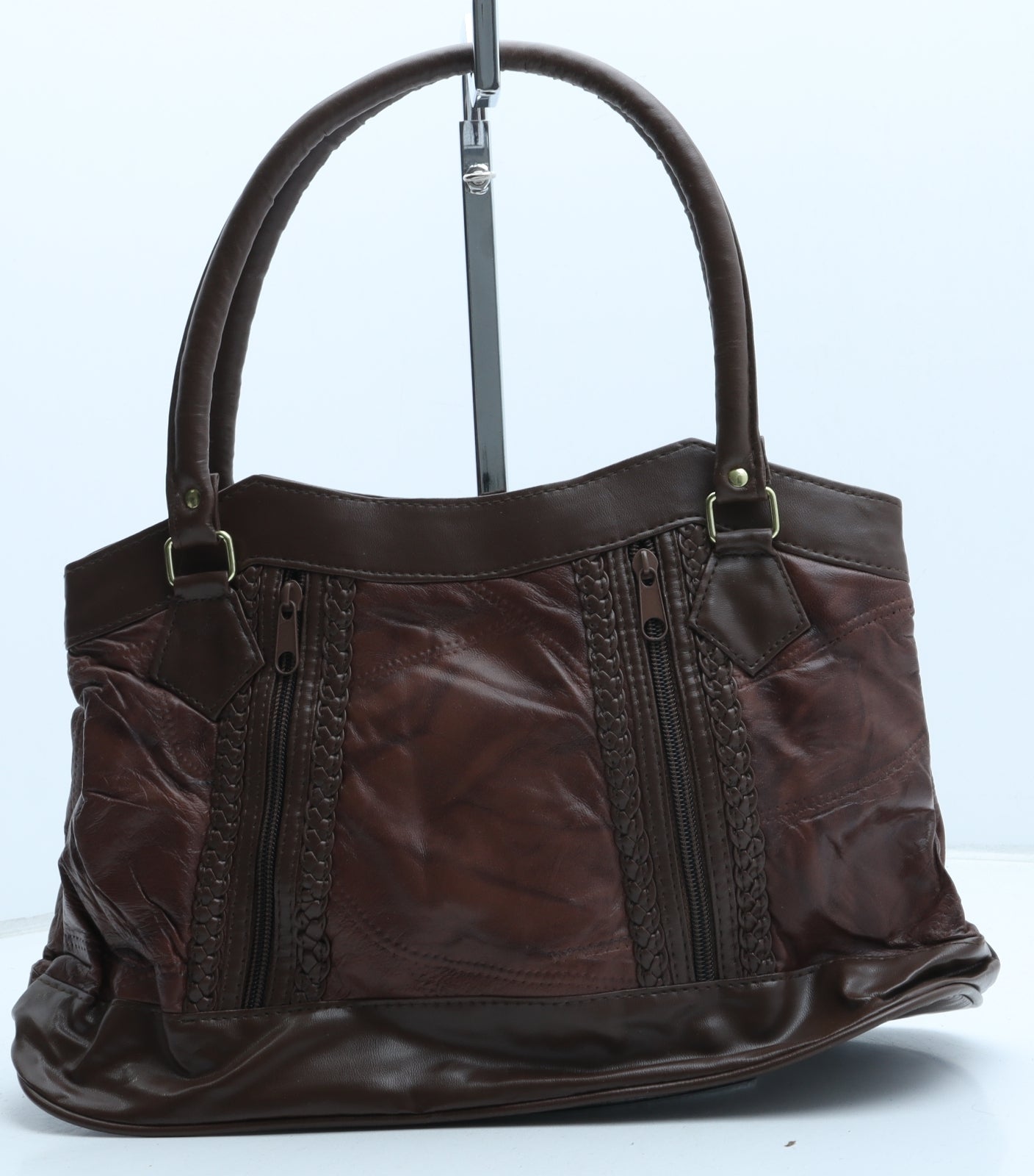 Preworn Womens Brown Polyurethane Top Handle Bag Size Medium