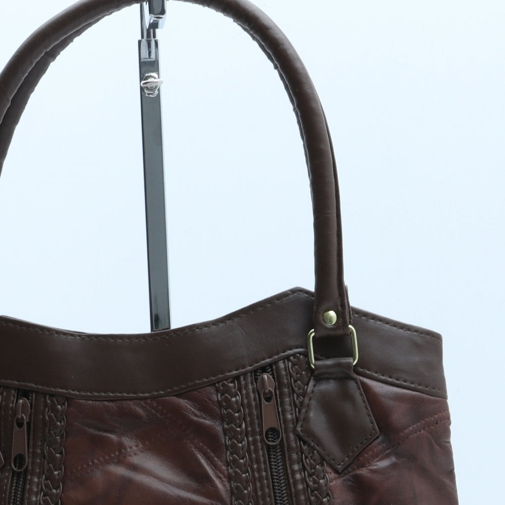 Preworn Womens Brown Polyurethane Top Handle Bag Size Medium