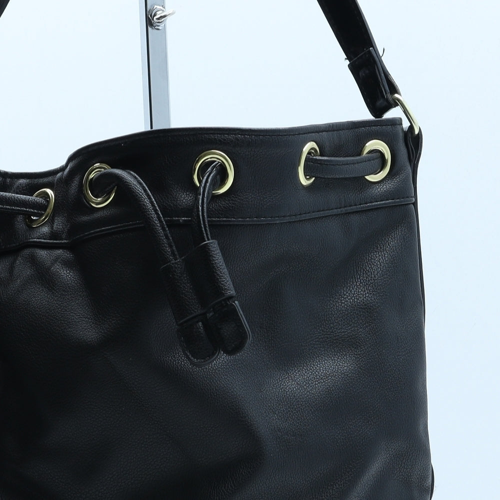 Therapy Womens Black Polyurethane Bucket & Drawstring Bag Size Medium