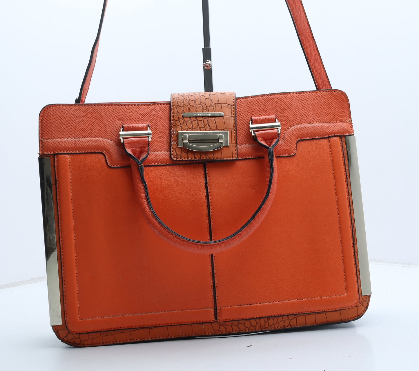 River Island Womens Orange Polyurethane Shoulder Bag Size Large - Snake Print