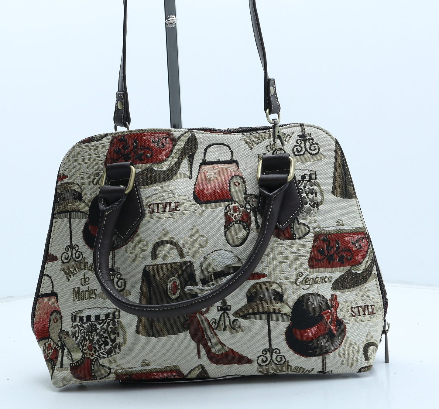 Signare Womens Beige Geometric Polyurethane Hobo Bag Size Medium