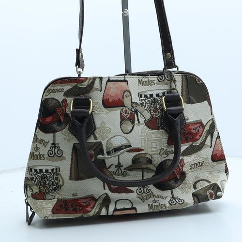 Signare Womens Beige Geometric Polyurethane Hobo Bag Size Medium