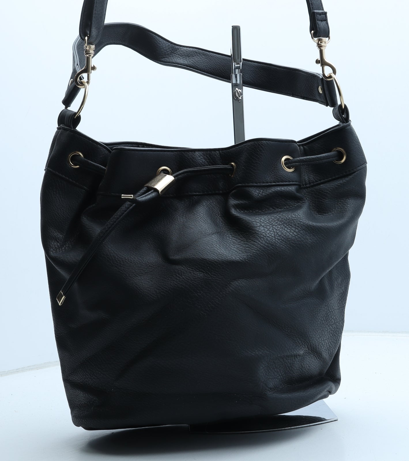 George Womens Black Polyurethane Bucket & Drawstring Bag Size Medium