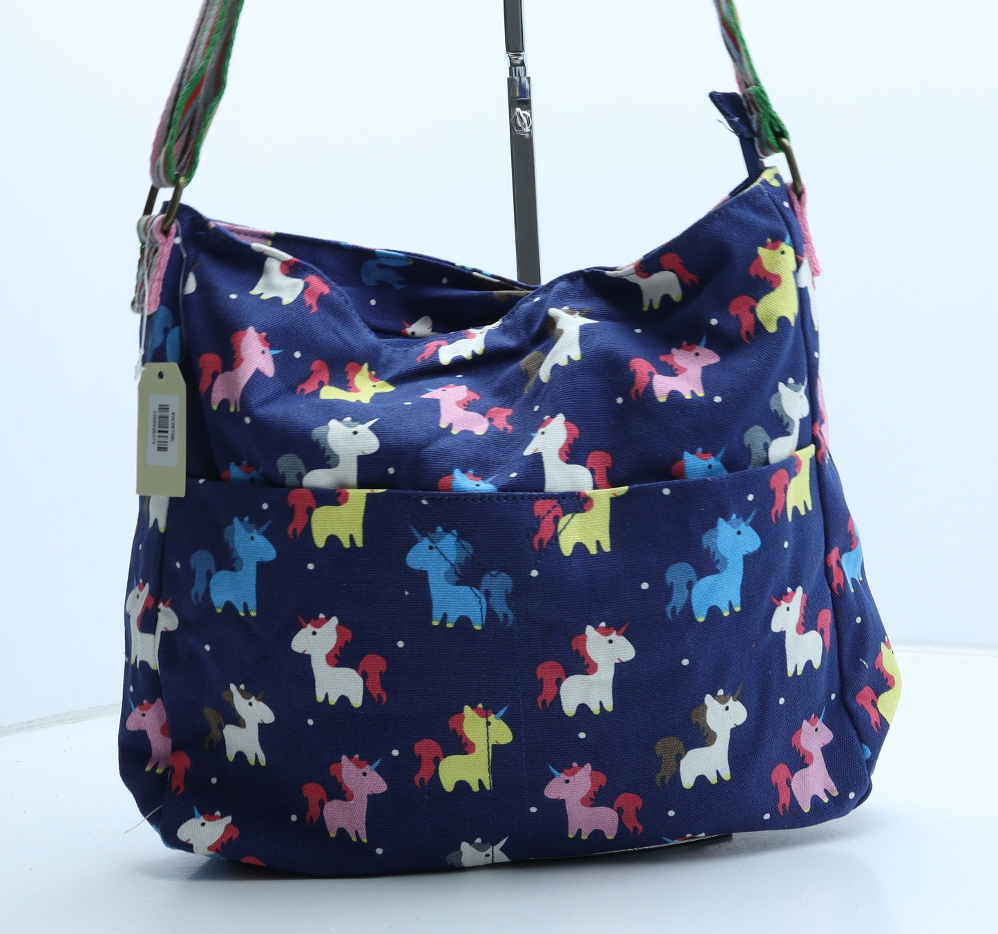 Have Best Womens Blue Geometric Polyester Crossbody Size Large - Unicorn Pattern
