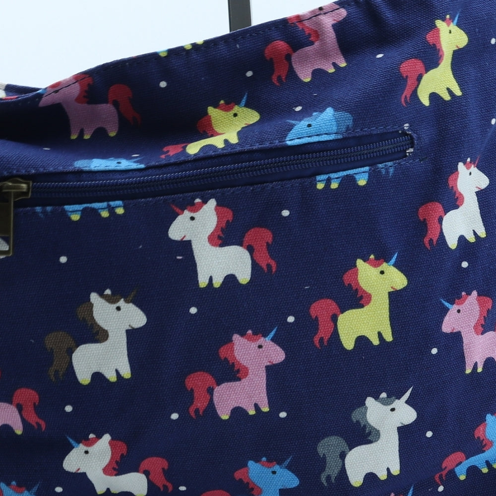 Have Best Womens Blue Geometric Polyester Crossbody Size Large - Unicorn Pattern