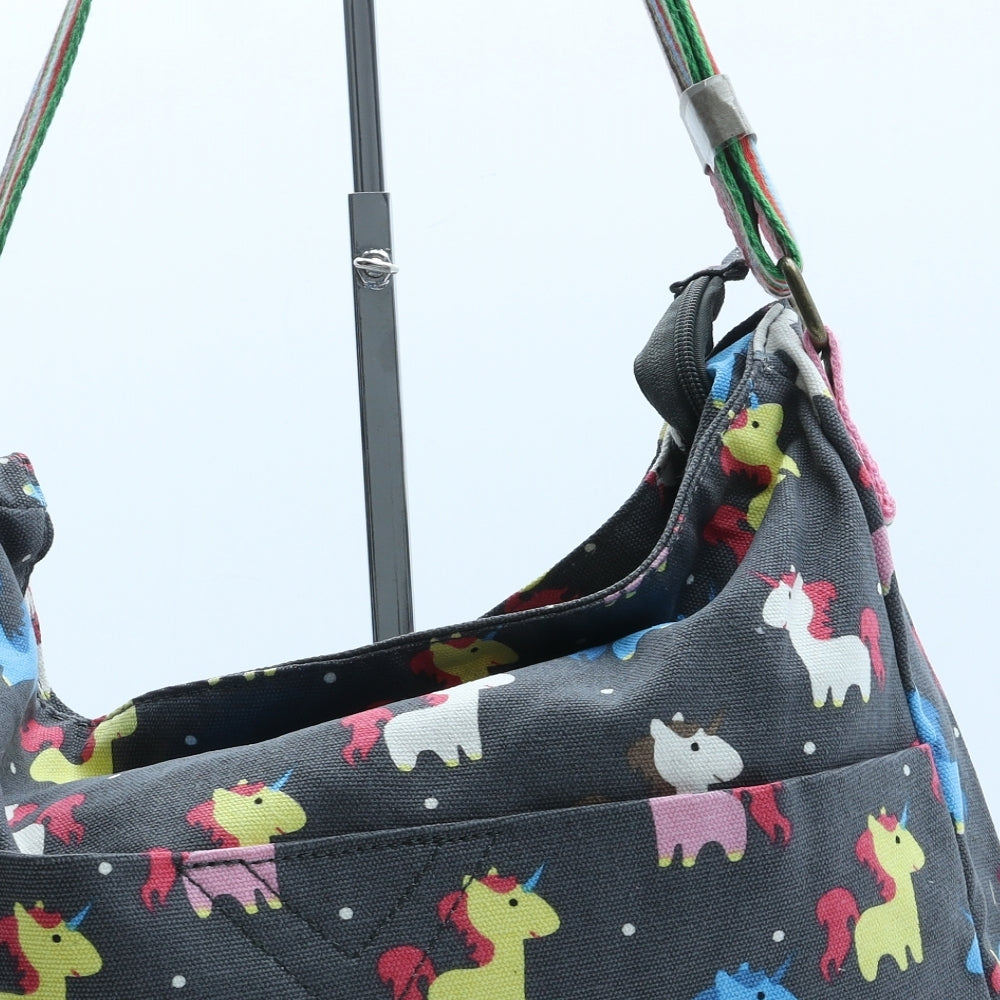 Have Best Womens Grey Geometric Polyester Crossbody Size Large - Unicorn Pattern