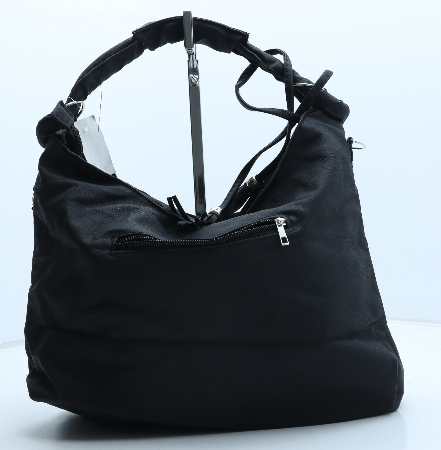 Preworn Womens Black Polyurethane Top Handle Bag Size Medium - Floral detail