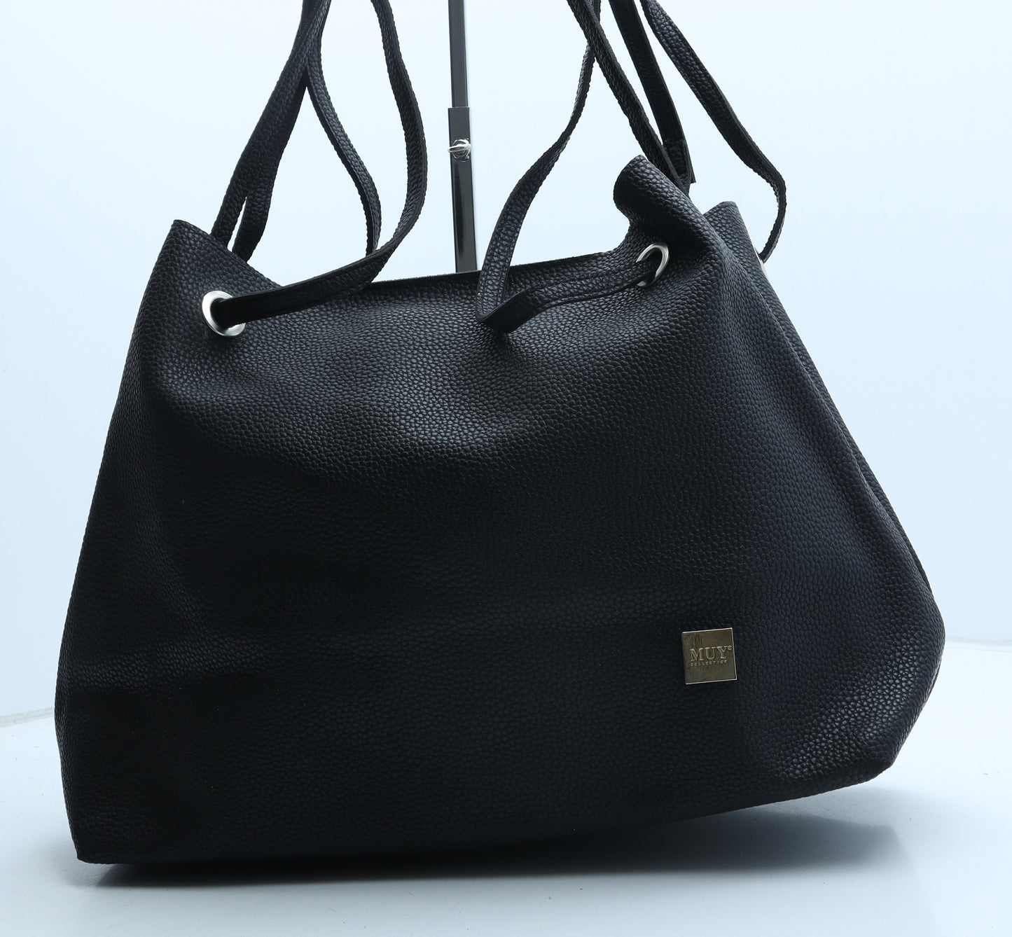 Muy Womens Black Polyurethane Hobo Bag Size Large