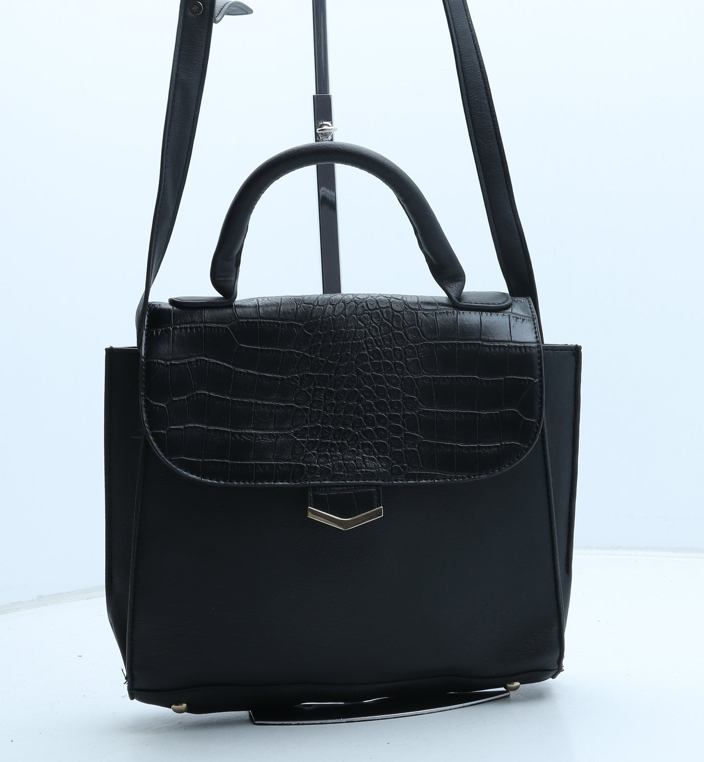 Atmosphere Womens Black Polyurethane Shoulder Bag Size Medium - Croc Texture