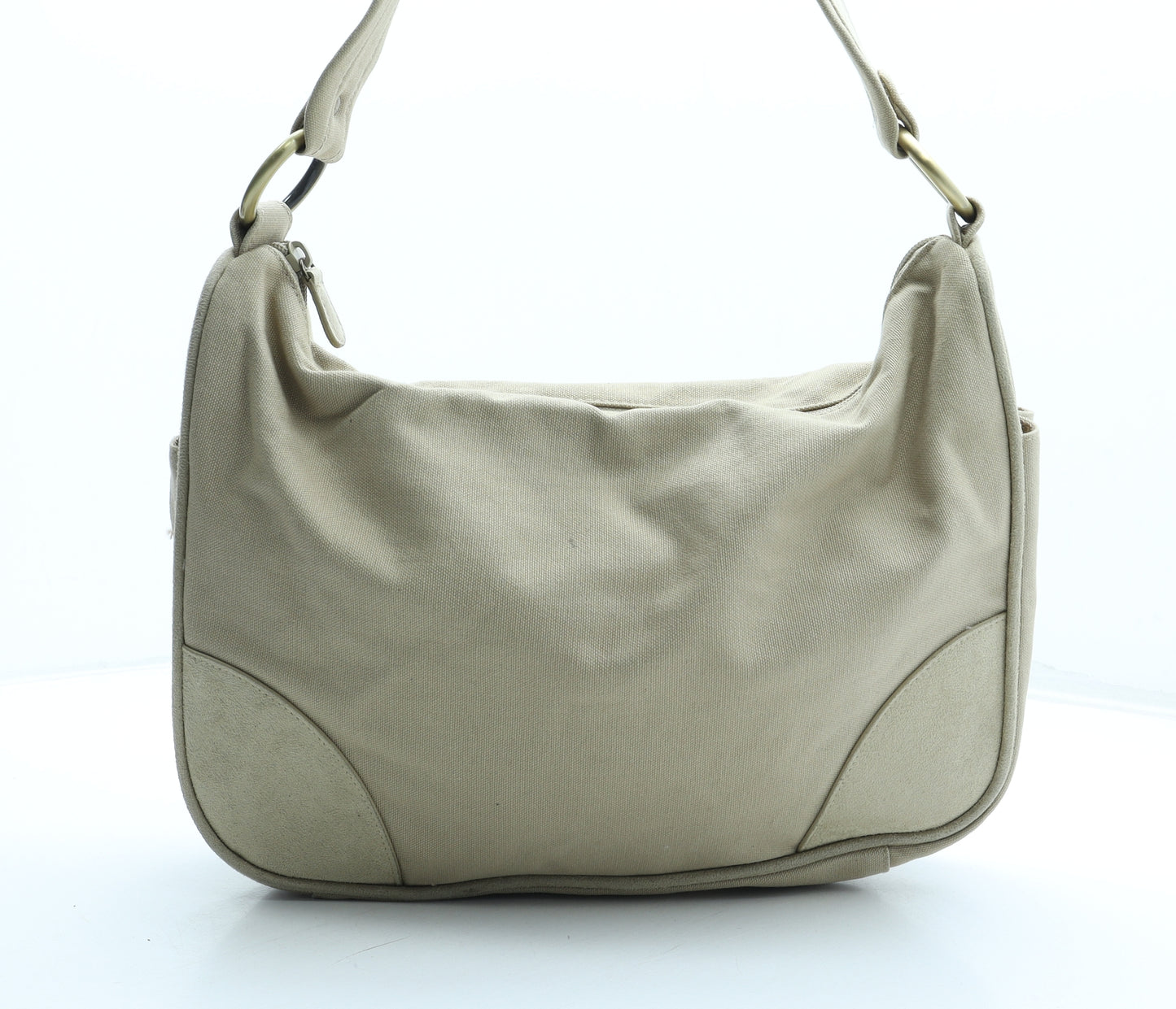 Preworn Womens Beige Cotton Shoulder Bag Size Medium
