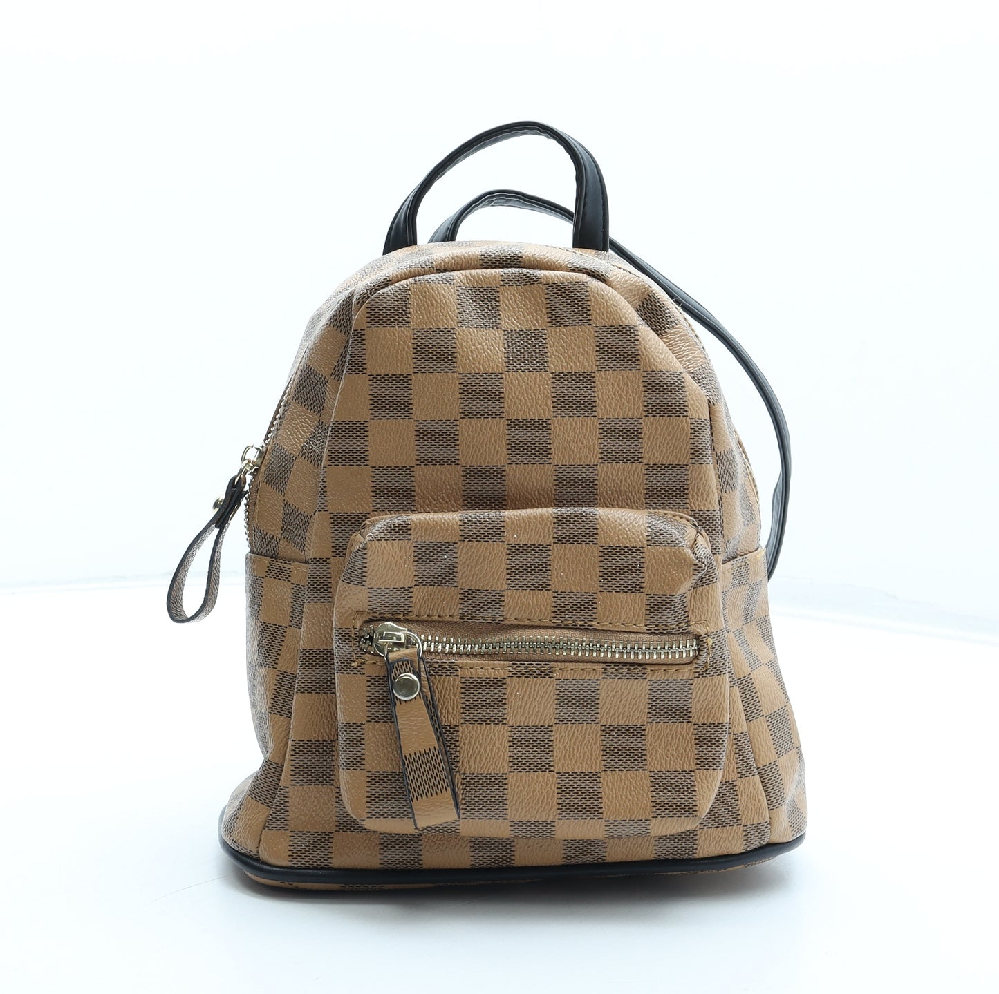 Preworn Womens Brown Check Polyurethane Backpack Size Small
