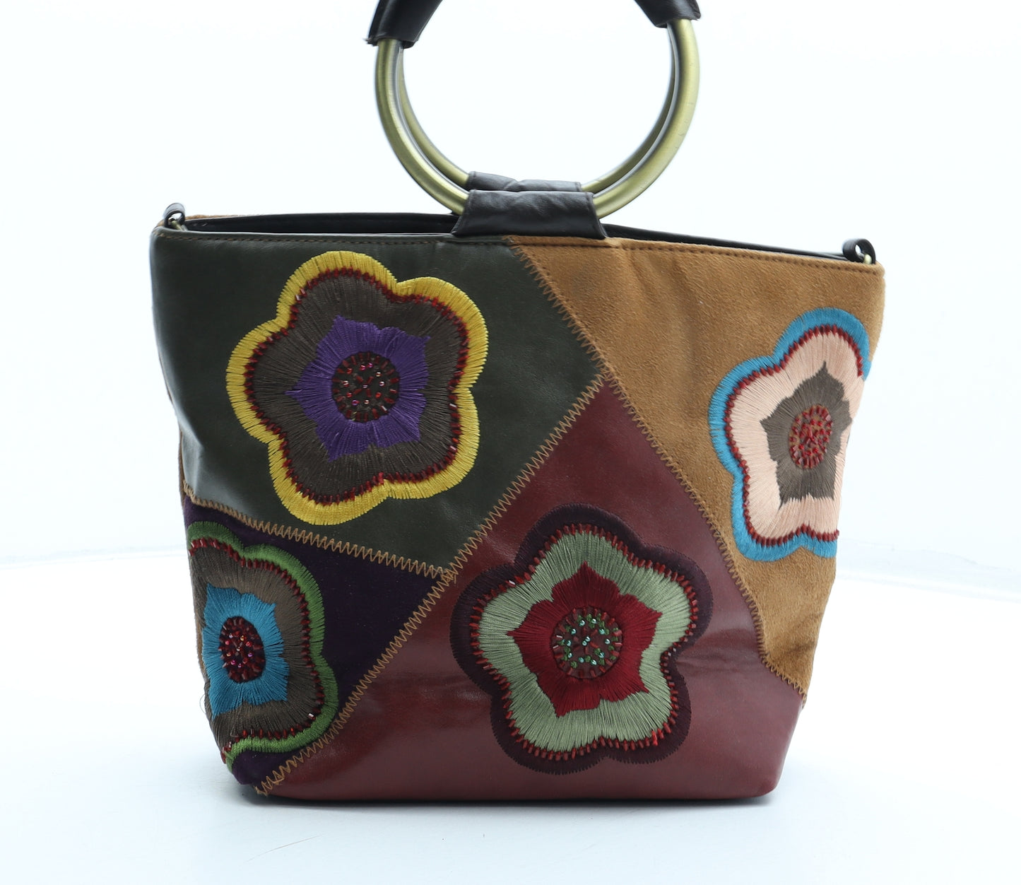 Preworn Womens Multicoloured Geometric Polyurethane Top Handle Bag Size Medium - Floral Detail